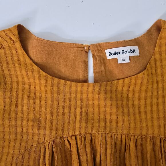 Roller Rabbit Top Blouse XS Oversized 3/4 Bell Sleeve Burnt Orange Tonal Stripe - Picture 9 of 12